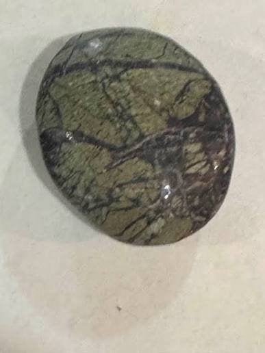 Green spot jasper palm stone — olive green with dark webbed veining